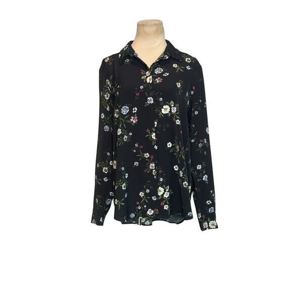 H&M black blue floral long sleeves button shirt size 10 - Picture 7 of 13